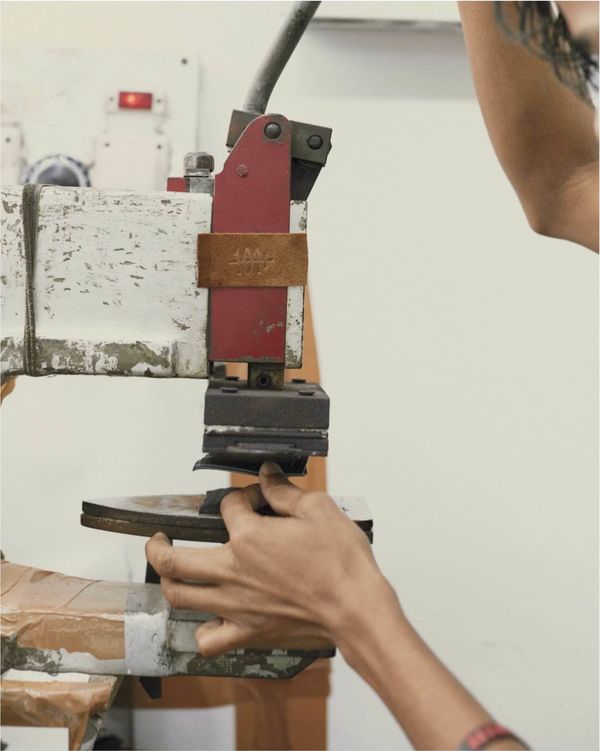 Close up on one of our label embossment machine.