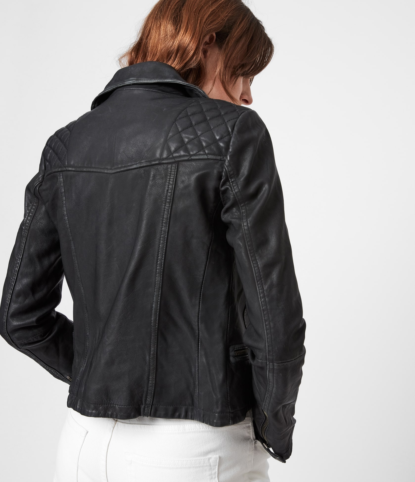 Women's Cargo Leather Jacket - Back View
