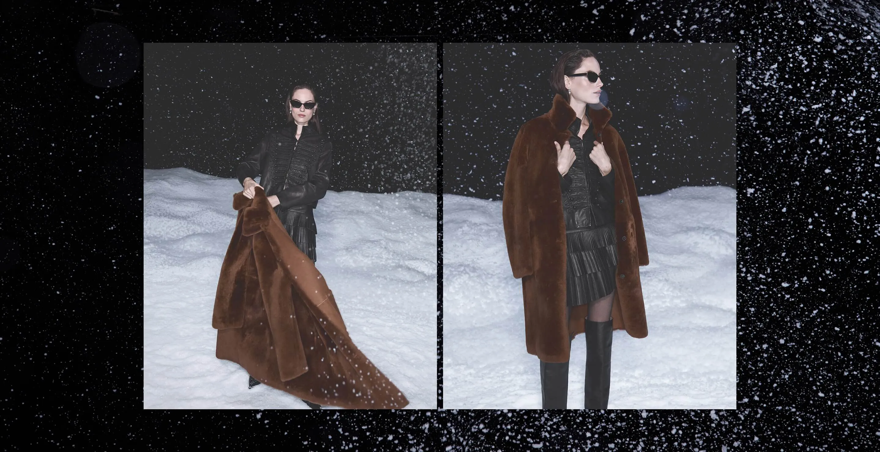 women with brown fur coat standing on snow