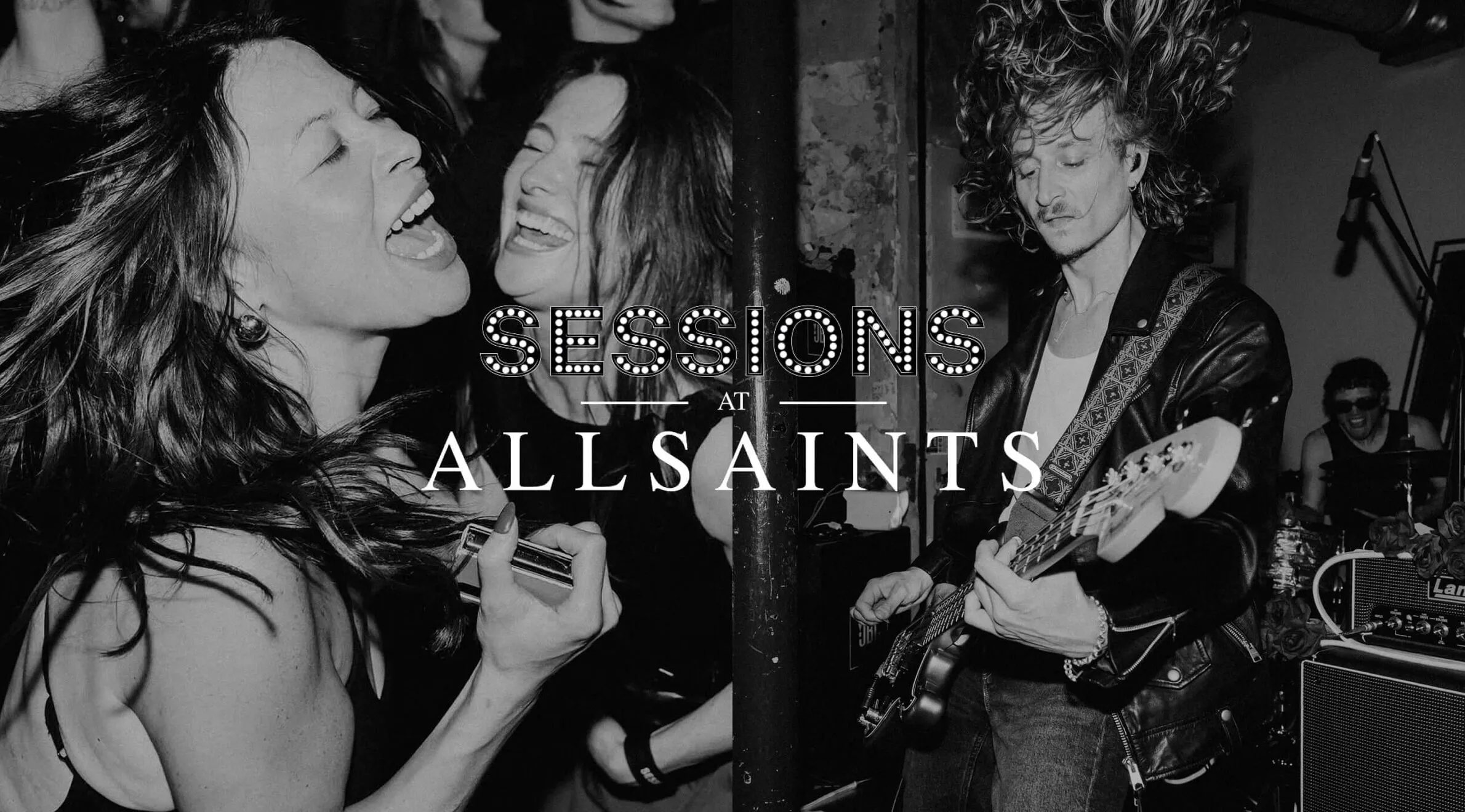 Black and white image taken during a live AllSaints Sessions