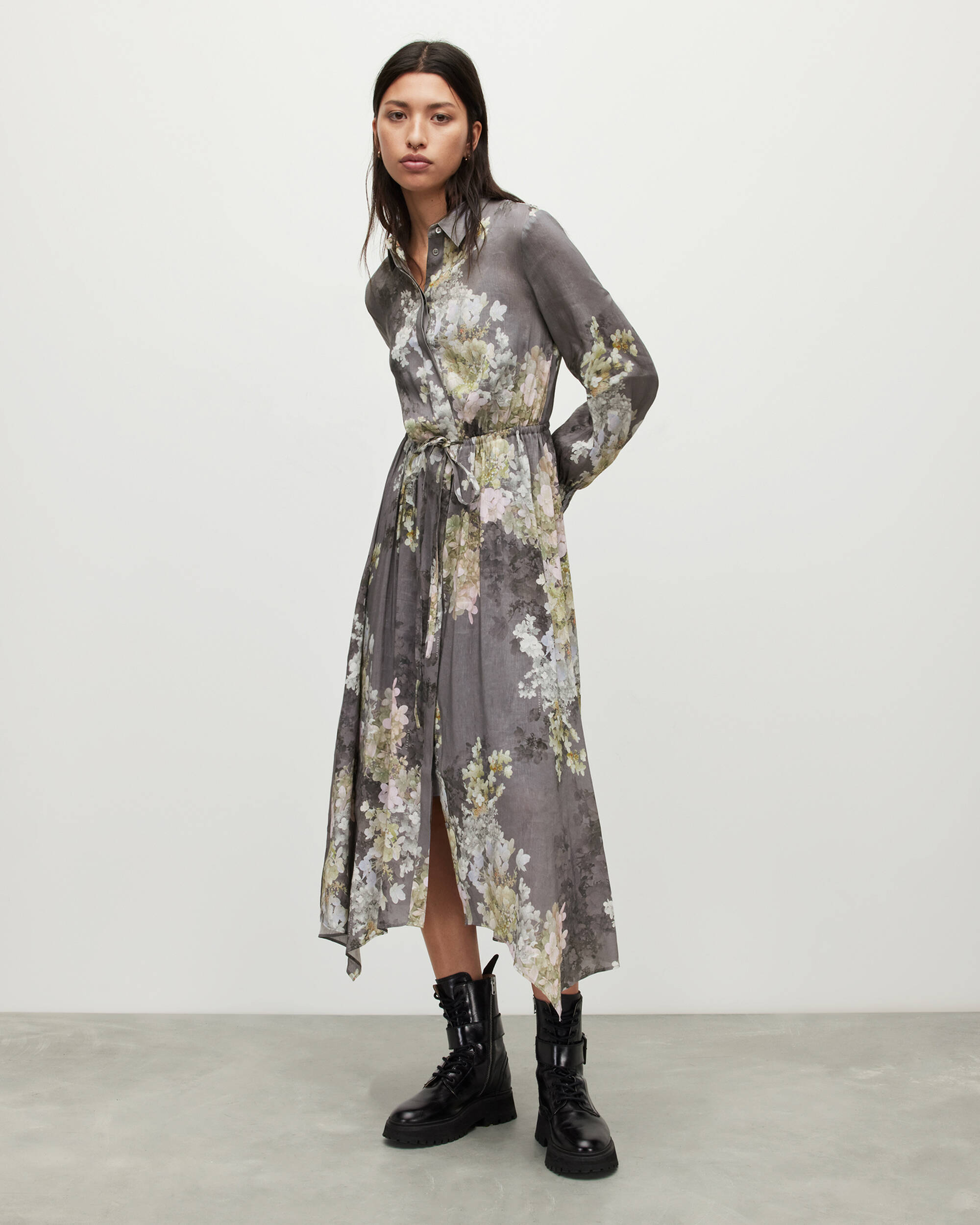 SKYE VENETIA SILK LINEN BLEND MIDI DRESS