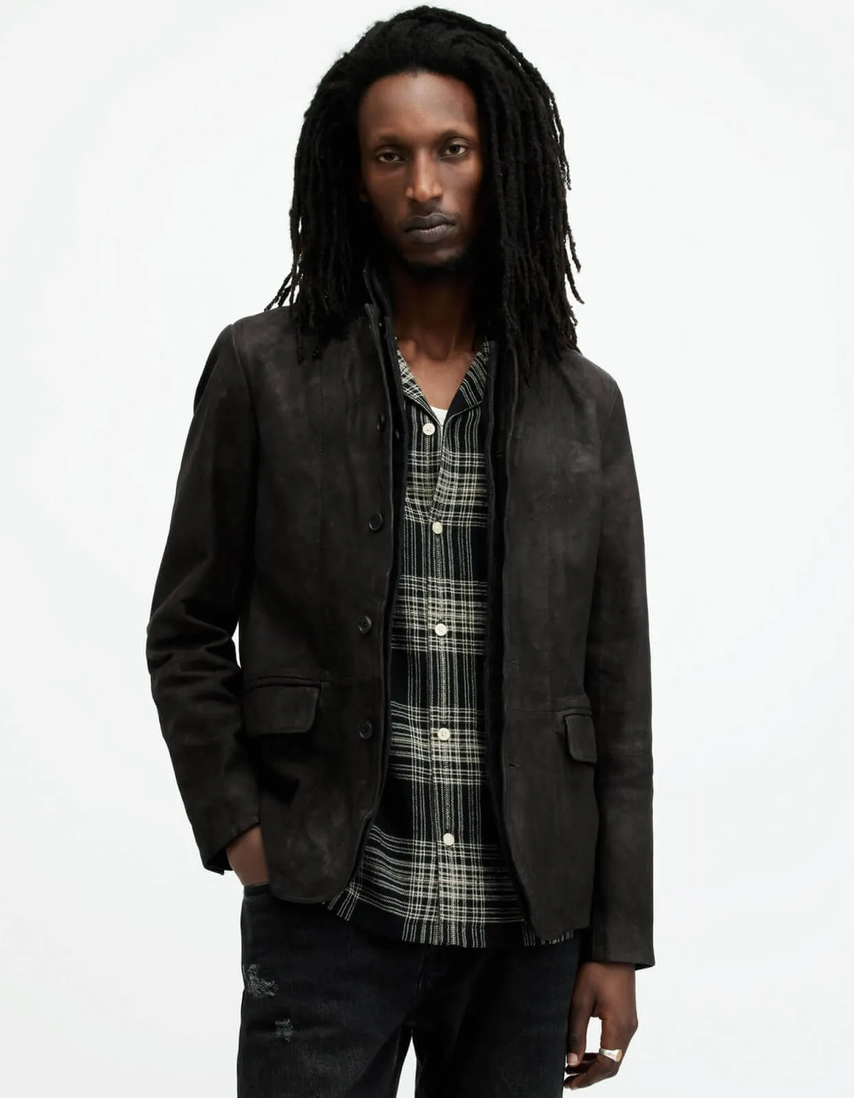 a men wearing leather jacket.