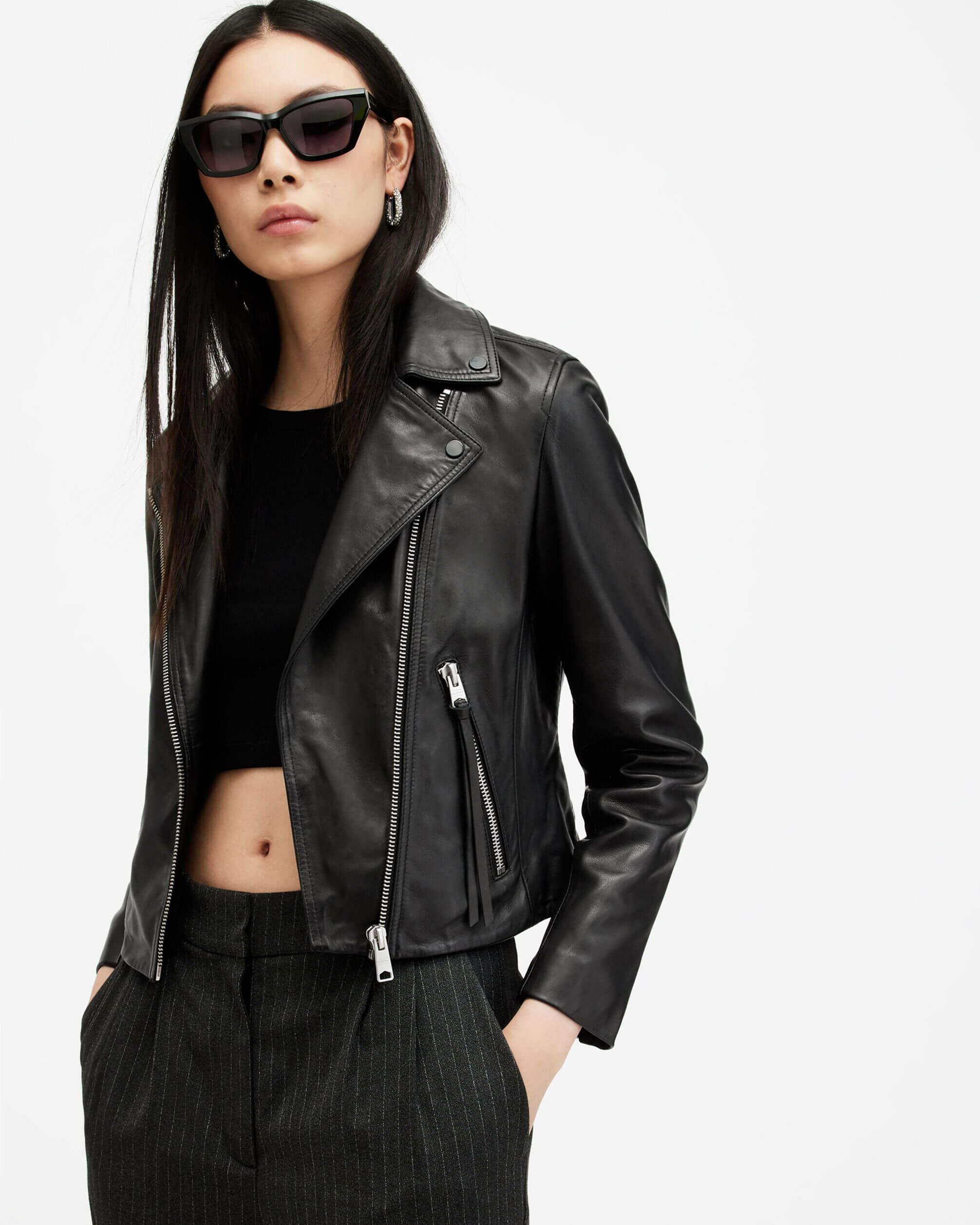 ALLSAINTS オールセインツ BALES BIKER ベールスバイカー ラムレザージャケット WL116E UK6 BLACK 革ジャン ダブル ライダース アウター【中古】【ALLSAINTS】 All Saints - 美品 オールセインツ ラムレザー 本革 ダブルライダース